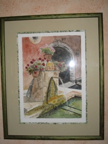 Painting titled "Fontaine en provence" by Martine Gonin, Original Artwork