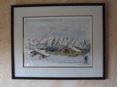 Pittura intitolato "Chalets en montagne" da Martine Gonin, Opera d'arte originale