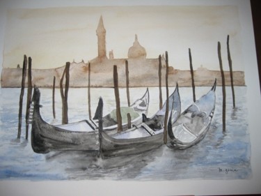 Peinture intitulée "Gondoles à Venise" par Martine Gonin, Œuvre d'art originale