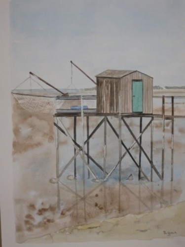 Peinture intitulée "Cabane de pêcheur" par Martine Gonin, Œuvre d'art originale