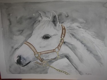 Painting titled "cheval blanc" by Martine Gonin, Original Artwork