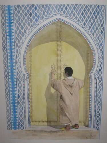 Peinture intitulée "porte marocaine" par Martine Gonin, Œuvre d'art originale