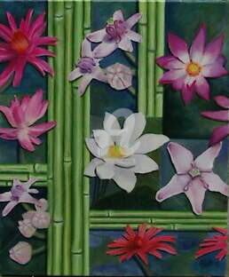 Peinture intitulée "Fleurs d'eau" par Mgdecors, Œuvre d'art originale, Huile