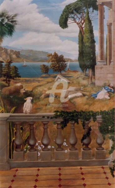 Peinture intitulée "Paysage aux ruines" par Mgdecors, Œuvre d'art originale, Huile