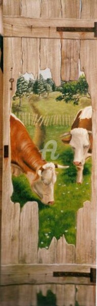 Peinture intitulée "Les vaches" par Mgdecors, Œuvre d'art originale, Huile