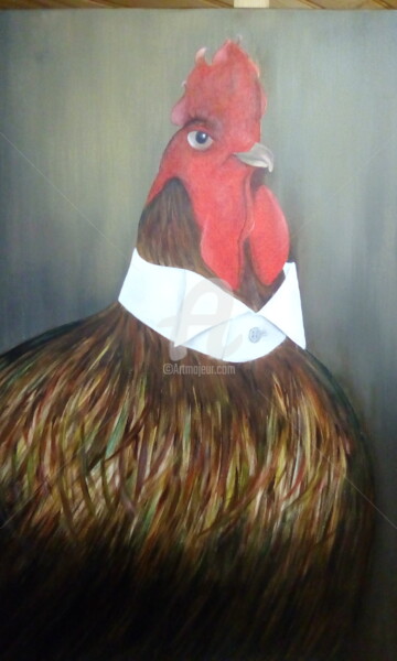 Peinture intitulée "!e coq" par Martine Lagrave, Œuvre d'art originale