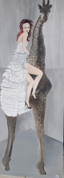 Pintura intitulada "La girafe" por Martine Lagrave, Obras de arte originais, Acrílico Montado em Armação em madeira