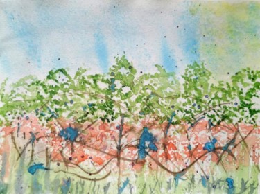 Peinture intitulée "vigne provençale en…" par Martine Caumet, Œuvre d'art originale, Aquarelle