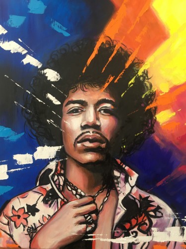 Pintura intitulada "Jimi Hendrix" por Martine Perugini, Obras de arte originais, Óleo