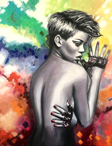 Картина под названием "Rihanna" - Martine Perugini, Подлинное произведение искусства, Масло