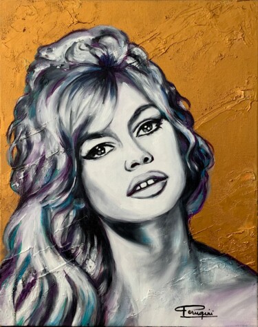 Malarstwo zatytułowany „Brigitte Bardot” autorstwa Martine Perugini, Oryginalna praca, Olej Zamontowany na Drewniana rama no…