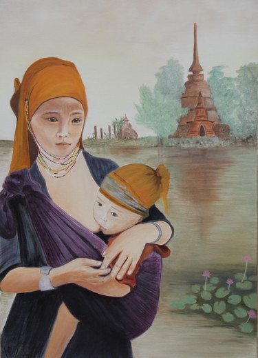 Peinture intitulée "L'enfant de Thaïlan…" par Martine Rauzy, Œuvre d'art originale, Huile