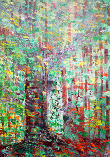 Painting titled "Forêt" by Martine Rauzy, Original Artwork, Acrylic