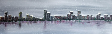 Peinture intitulée "ville sous la neige" par Martine Rauzy, Œuvre d'art originale, Acrylique
