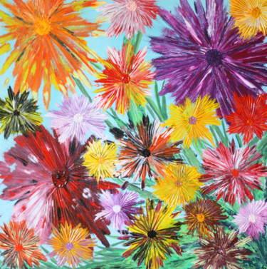 Peinture intitulée "Les dahlias" par Martine Rauzy, Œuvre d'art originale, Acrylique
