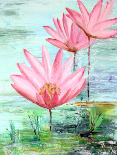 Peinture intitulée "Lotus" par Martine Rauzy, Œuvre d'art originale, Huile