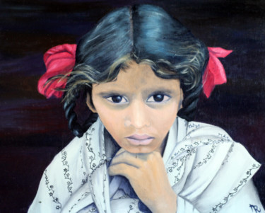 Peinture intitulée "Petite Népalaise" par Martine Rauzy, Œuvre d'art originale, Huile