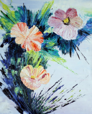 Peinture intitulée "Fleurs d'Hiver" par Martine Rauzy, Œuvre d'art originale, Huile