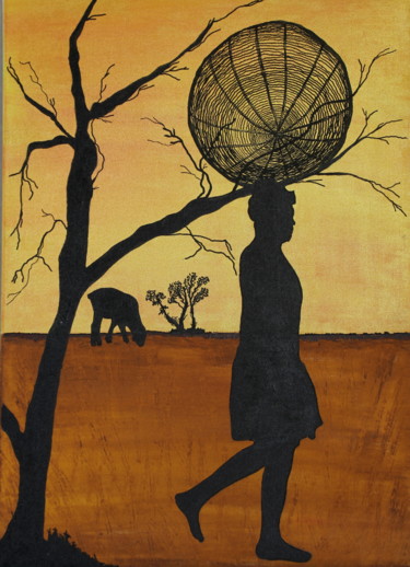 Peinture intitulée "L'indien au panier" par Martine Rauzy, Œuvre d'art originale, Acrylique