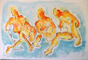 Painting titled "3_femmes_orange.jpg" by Robert Meeder Martine Mathieu, Original Artwork