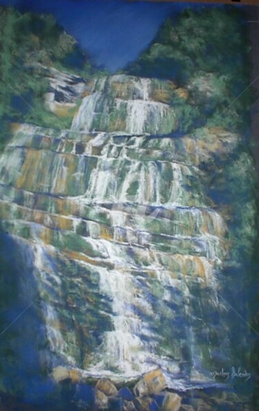 Peinture intitulée "La Cascade du Héris…" par Martine Salendre, Œuvre d'art originale, Pastel
