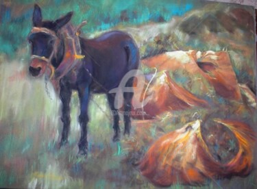 Peinture intitulée "La mule au labeur" par Martine Salendre, Œuvre d'art originale