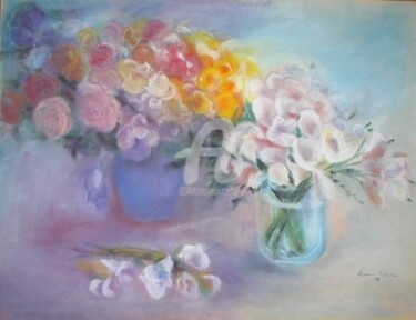 Painting titled "Pastel de fleurs" by Martine Salendre, Original Artwork