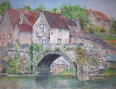 Peinture intitulée "Le Vieux Pont de Po…" par Martine Salendre, Œuvre d'art originale, Pastel
