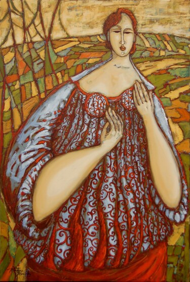 Painting titled "LA GÉNÉREUSE" by Martine Tremblay Artiste Peintre, Original Artwork, Oil Mounted on Wood Stretcher frame