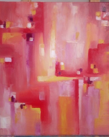 Painting titled "Lumières rouges" by Marlène Martinez, Original Artwork, Oil