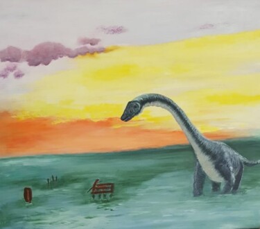Malerei mit dem Titel "dinosaurus" von Martine Zendali, Original-Kunstwerk, Acryl Auf Keilrahmen aus Holz montiert