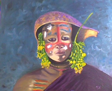 Peinture intitulée "jeune de la tribu d…" par Martine Zendali, Œuvre d'art originale