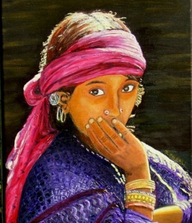 Peinture intitulée "fillette au turban" par Martine Zendali, Œuvre d'art originale