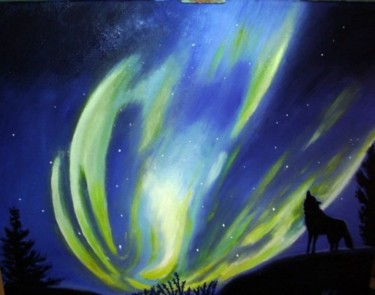 Peinture intitulée "aurore boréale" par Martine Zendali, Œuvre d'art originale