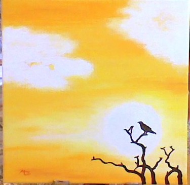 Peinture intitulée "oiseau et coucher d…" par Martine Zendali, Œuvre d'art originale