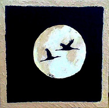 Peinture intitulée "oiseaux lune" par Martine Zendali, Œuvre d'art originale