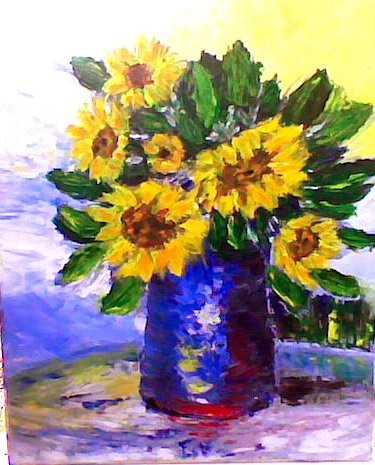 Peinture intitulée "pot de tournesols" par Martine Zendali, Œuvre d'art originale