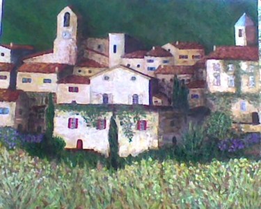 Painting titled "village de montagne" by Martine Zendali, Original Artwork