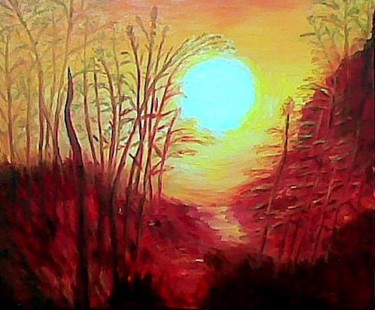 Pintura intitulada "lever de lune" por Martine Zendali, Obras de arte originais, Óleo