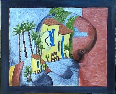 Peinture intitulée "tête pensante" par Martine Zendali, Œuvre d'art originale