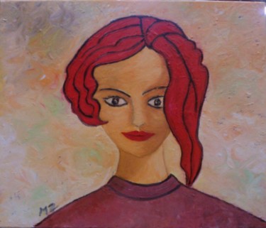 Painting titled "fille aux cheveux r…" by Martine Zendali, Original Artwork, Oil