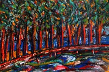 Painting titled "Red Trees" by Martin James, Original Artwork, Oil