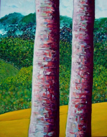 Painting titled "Two Gum Trees" by Martin James, Original Artwork, Oil