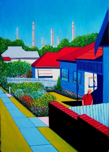 Schilderij getiteld "Virginia Street" door Martin James, Origineel Kunstwerk, Olie