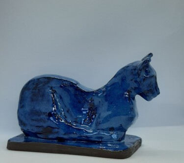 Chat bleu Sculpture titled "Chat bleu" by Martins Marie Pascale, Original Art, Ceramics