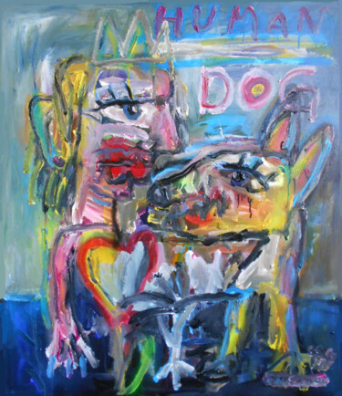 Malerei mit dem Titel "Dog Lover" von Martinus Sumbaji, Original-Kunstwerk, Acryl