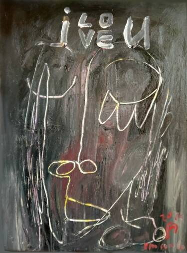 Painting titled "Abstract face in Bl…" by Martinus Sumbaji, Original Artwork, Acrylic