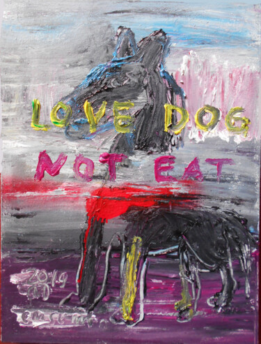 Pintura intitulada "Love Dog NOT Eat Dog" por Martinus Sumbaji, Obras de arte originais, Acrílico