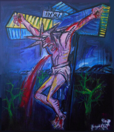 Painting titled "Crucifixion" by Martinus Sumbaji, Original Artwork, Acrylic