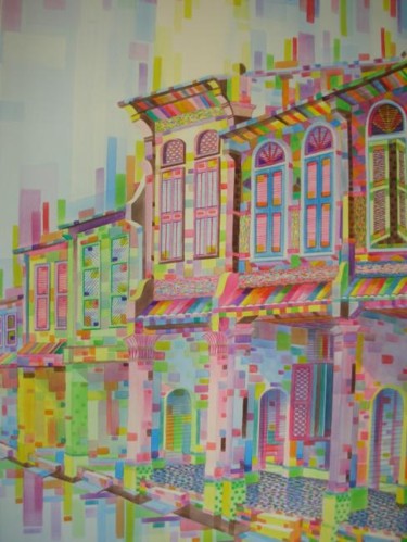 Pintura intitulada "Jonker Street,Malac…" por Martin Wood-Malacca, Obras de arte originais, Acrílico